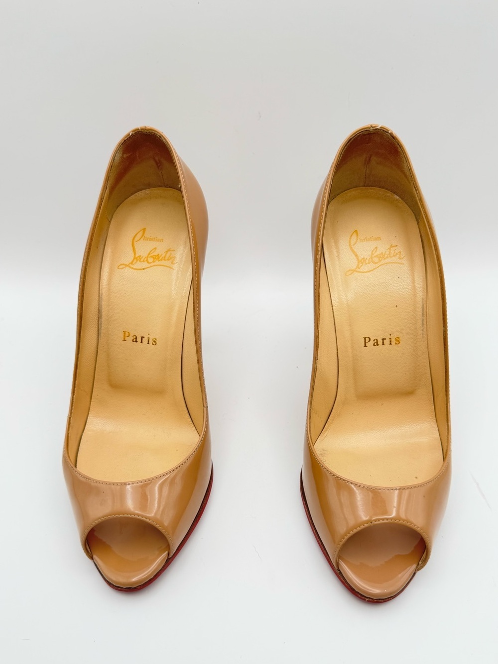 Christian Louboutin New Very Prive 120 Nude Patent Peep Toe Pumps EU 36